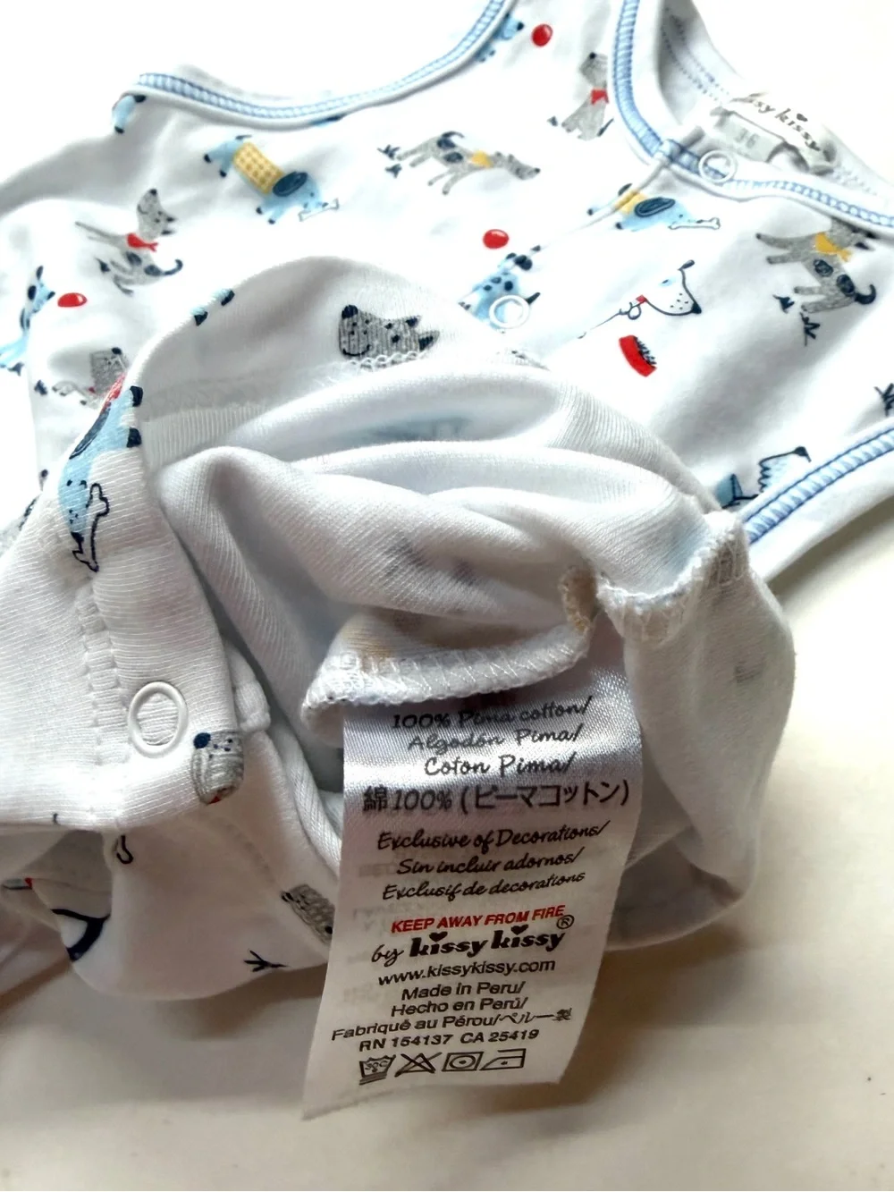 Kissy Kissy Baby Boys Sleeveless Puppy Dog Print Baby Romper Blue Pima Cotton